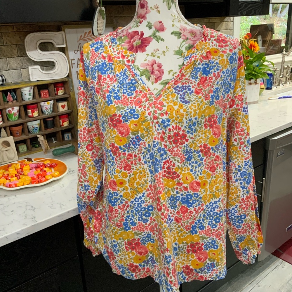 Croft & Barrow Womens Petite XXL Blouse Floral Long Sleeve Feminine Cottagecore